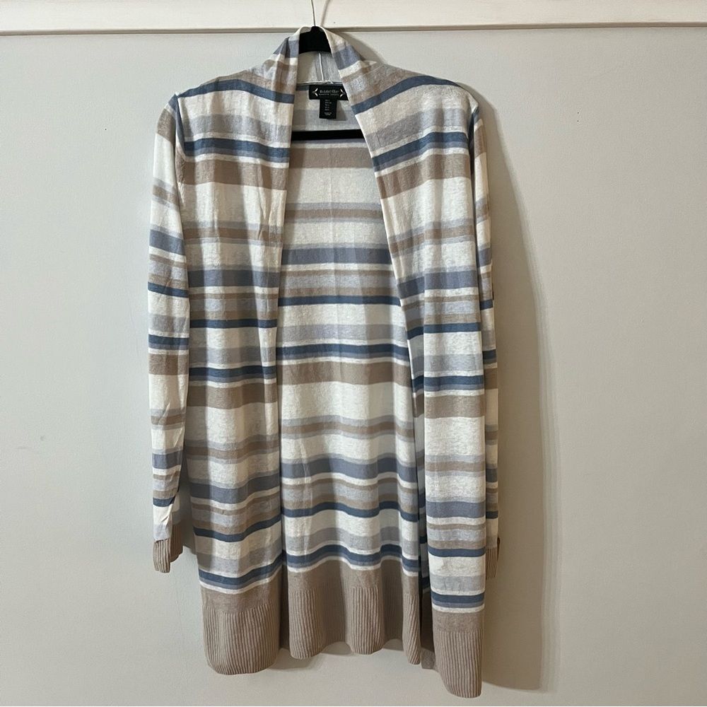 Nanette Lepore Open Front Cardigan Womens Large Long Lightweight Linen Blend